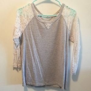 Maurices Light Grey and White Lace Baseball Tee